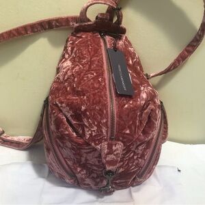 REBECCA MINKOFF NEW Mini JULIAN Pink Rose Velvet Backpack Tag Zippers Pockets